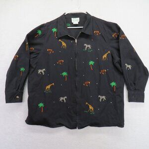 Quacker Factory‎ Jacket Womens 2XL Black Embroidered Safari Animals Zip Up Top